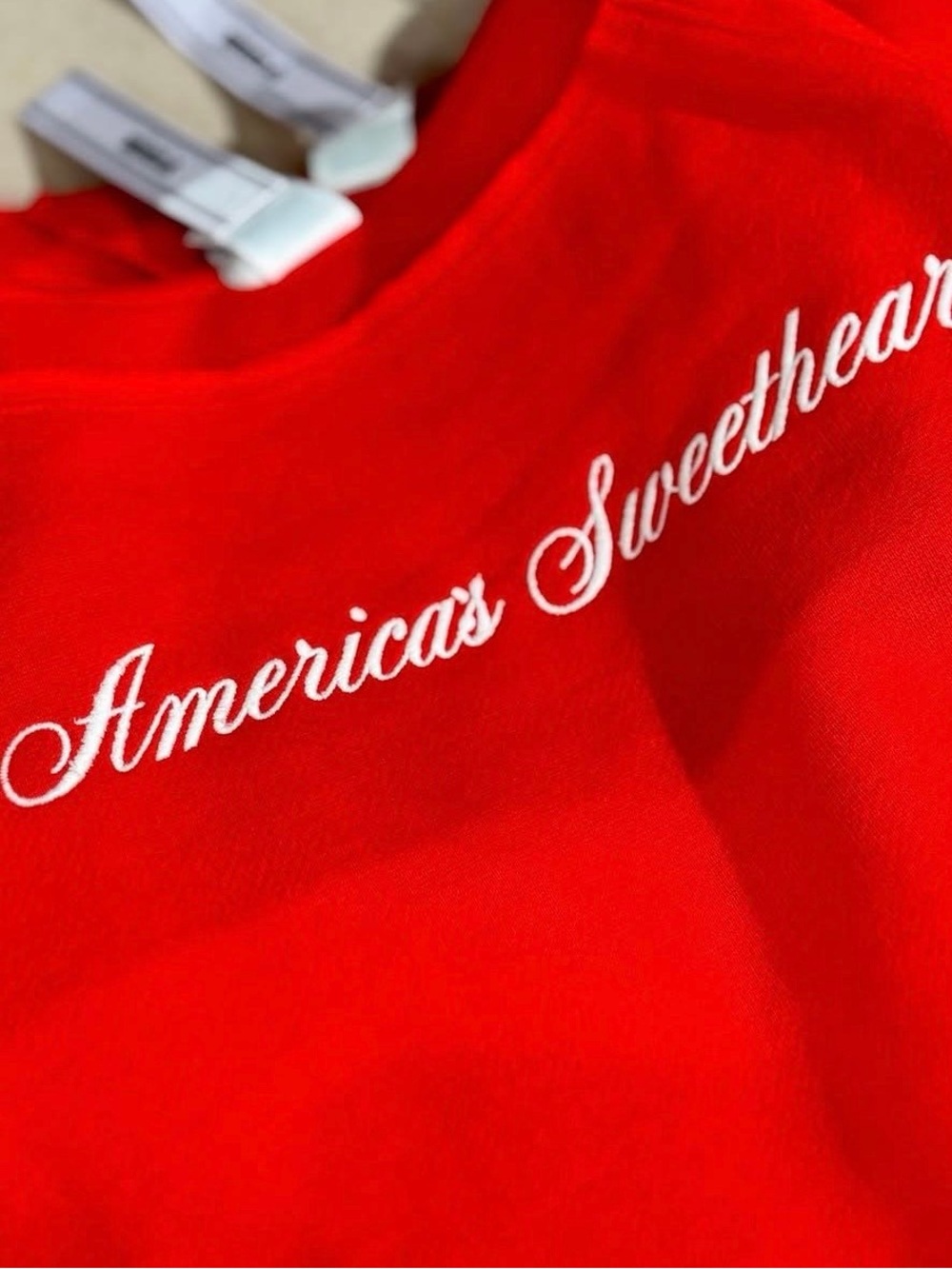 PINK Victoria's Secret Red Crewneck with "Americas Sweetheart" Embroidery NWT